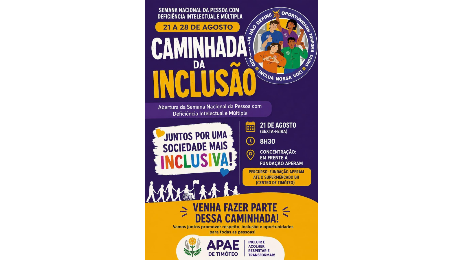 Semana Nacional da Pessoa com Deficiência Intelectual e Múltipla promove Caminhada da Inclusão