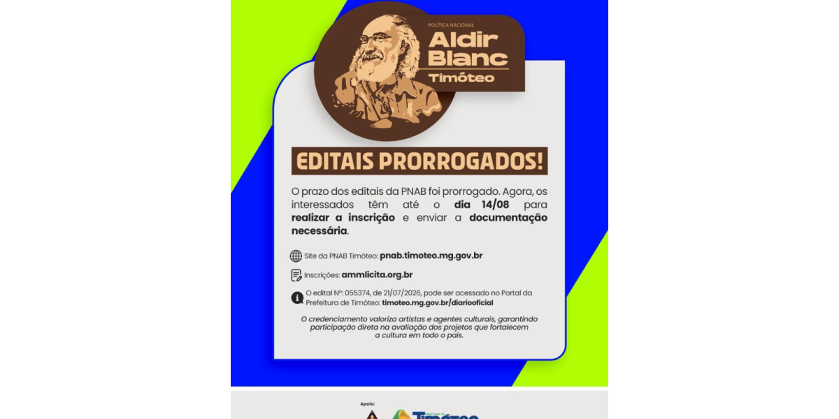Prefeitura prorroga prazo de inscrições para o 2º Ciclo da PNAB