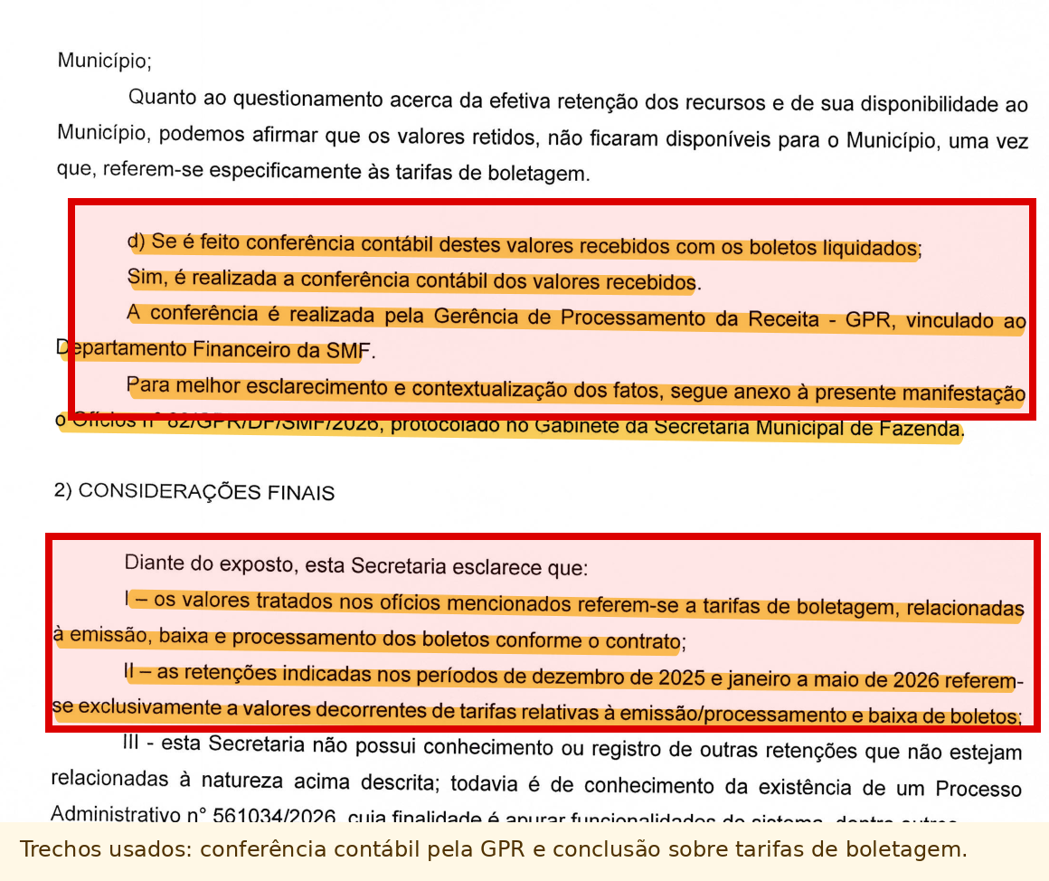 Ofício da Secretaria da Fazenda sobre conferência contábil dos valores